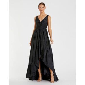 Mac Duggal Size 14 Black Taffeta High Low Ruffle Gown Dress Cocktail Formal Prom